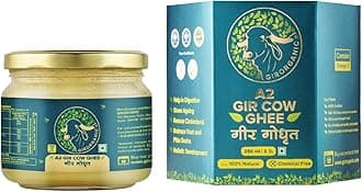GirOrganic A2 Pure Ghee - 250 millilitre Glass Bottle | 100% Gir Cow Ghee | Vedic Bilona Method | Grassfed, Cultured, Premium & Traditional Ghee | Immunity Booster