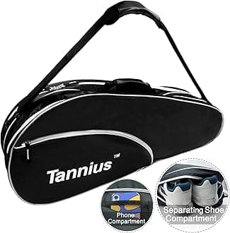 Tennis Racket Bag (3-5 Racquet), with Shoe & Phone Compartment and Protective Pad, Super Roomy and Lightweight Racquet Bag for Tennis, Badminton