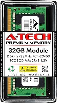 A-Tech 32GB DDR4 2933MHz PC4-23400 ECC SODIMM 2Rx8 Dual Rank 1.2V 260-Pin RAM Memory Upgrade Module for Microserver, Workstation, and Networking Platforms
