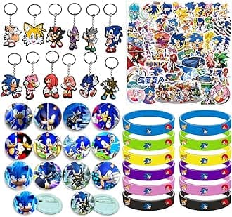 86 pcs Party Favors Set Include and Keychains for Game Fans Party Bag Fillers Gamer Party Favours Colored Silicone Wristbands Rubber Key Chains Supplies Birthday Themed Party (Dark Blue)