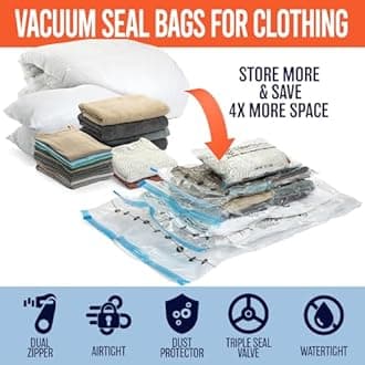 Vacuum Seal Bags for Clothing Travel, 20 Combo - Space Saver Vacuum Storage Bags, Blanket & Clothes Storage Bags Vacuum Sealed – Hand Pump Included, Bolsas Para Guardar Ropa Al Vacío