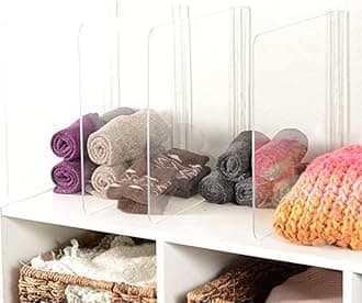 Bee Neat Closet Organization with Acrylic Clear Shelf Dividers - Closet Shelf Organizer for Clothes, Towels, Sweaters, Purses, and Books - Shelf Separators - 4 Pack (11¼" Tall x 11 ⅝ Deep)