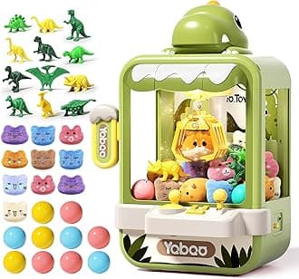 Dinosaur Claw Machine for Kids,Electronic Arcade Game Machine with Music,Mini Vending Machine Boys Birthday Toys Gifts Age 3+ Years,Includes 10 Plush Toys & 12 Dinosaur Accessories