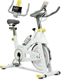 Spin Exercise Bike with Display, Indoor Bike with Silent Belt Drive,Cardio Stationary Bikes & Cycling Machine with Water Bottle & Comfortable Seat Cushion for Home, Upright