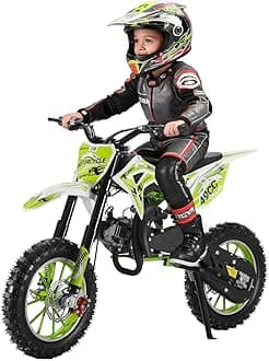 50cc Dirt Bike for Kids, Mini Dirt Bike Gas Powered, Off-Road Kids Dirt Bikes Mini Motorcycle, Gas Dirt Bikes with Dual Disc Brakes & 2-Stroke Engine, Up to 40km/h, Bearing 150kg (Green)
