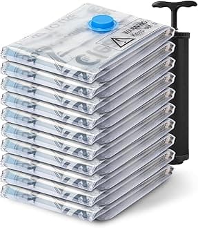 Vacuum Seal Bags for Clothing Travel, 10 Large - Space Saver Vacuum Storage Bags, Blanket & Clothes Storage Bags Vacuum Sealed – Hand Pump Included, Bolsas Para Guardar Ropa Al Vacío