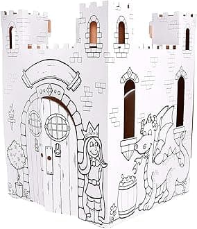 Fairy Tale Castle - Kids Art and Craft for Indoor and Outdoor Fun, Color, Draw, Doodle – Decorate and Personalize a Cardboard Fort, 32" X 32" X 43. 5" - Made in USA, Age 3+, White