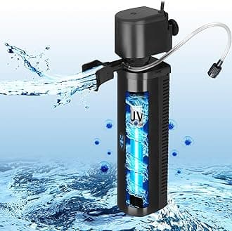 Aquarium Filter for 40-150 Gallon Tank, U-V Fish Tank Green Clean Machine Submersible Powerful Pump Canister Filter 400GPH for Pond Turtle Tank Saltwater Freshwater Crystal Clear Green Killing