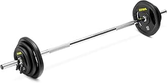 ZIVA 35lb Studio Barbell Weight Set – Adjustable Home Gym Kit with Standard Rubber Urethane Plates, 5' Chrome Bar (1.18" diam) & Collars | Extra Plates Not Included