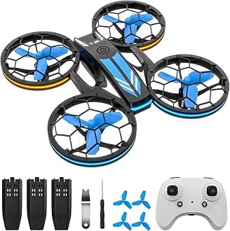 Drones - RC Drone with Auto Hovering and Headless Mode, Quadcopter with LED Light, Propeller Full Protect, 3D Flips, 3 Batteries, Remote Control, Best Gifts