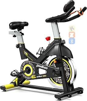 poobooMagnetic Resistance Cycling Bike, Belt Drive Indoor Exercise Bike Stationary LCD Monitor with Ipad Mount &Comfortable Seat Cushion for Home Cardio Workout, Training Upgraded Version