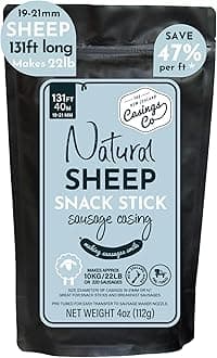 Snack Stick Casings - natural LAMB/SHEEP casings for sausage making. 19mm casing. Ideal sausage casings for Snack Sticks or Breakfast Sausage. Certified Halal Casings. 131ft, makes 22lb of sausages
