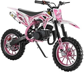 50cc Dirt Bike for Adults & Kids-Kids Dirt Bike 2-Stroke Gas Powered Off Road Motorcycle Mini Bikes with Speeds up to 40 MPH for Uphill and Off-Road Conditions Pull Start Pink