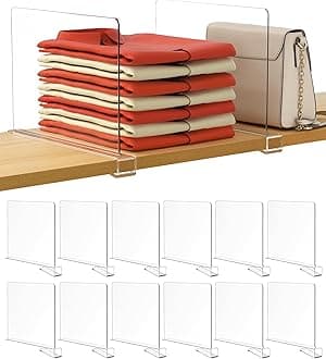 HBlife 12 Pcs Clear Acrylic Shelf Dividers, Vertical Purse Organizer for Closet Perfect for Sweater, Shirts, Handbags in Bedroom and Kitchen, Closet Separators for Organization Cabinet