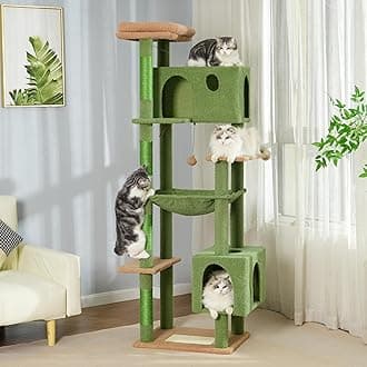 72” Cat Tree for Large Cats Big Cat Tower with Enlarged Hammock 21.6x17.7” Spacious Cats Condo House and Roomy Top Bed and Multiple Scratch Posts for Indoor Adult Cats (Green, XLarge-72)